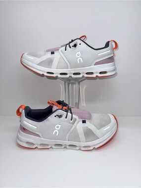 On Running Kids Cloud Athletic Sneakers in White with Pink & Orange Y 4.5 size